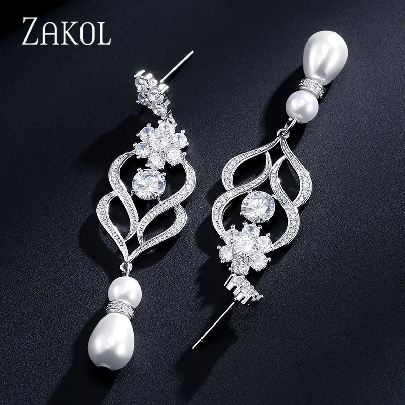ZAKOL трендовые Длинные Простые висячие серьги с фианитами и цветами для женщин