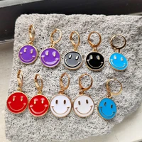 2022 fashion colorful enamel smiley face drop earrings for women gold color round smiley dangle huggie earrings jewelry gifts