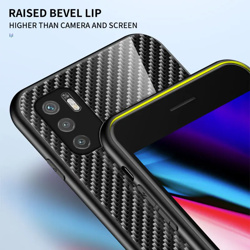 

For Xiaomi POCO M3 Pro 5g Case Carbon Fiber pattern Tempered Glass Phone Cover For POCOPhone POCO M3 Pro 5G Anti-Knock Fundas