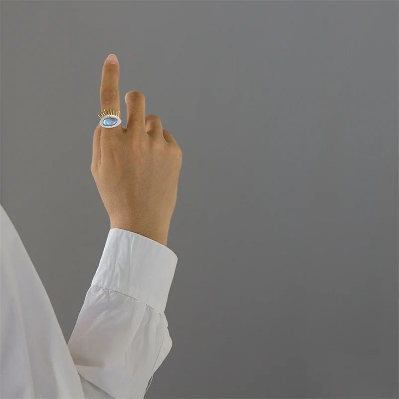 

INATURE 925 Sterling Silver Blue Labradorite Eye Ring Fashion Personality Open Finger Rings for Women Jewelry Gift