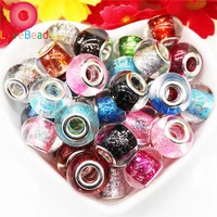 10pcs mixed color 16mm big round clear color big hole glass bead glitter murano european chain spacer beads fit pandora bracelet