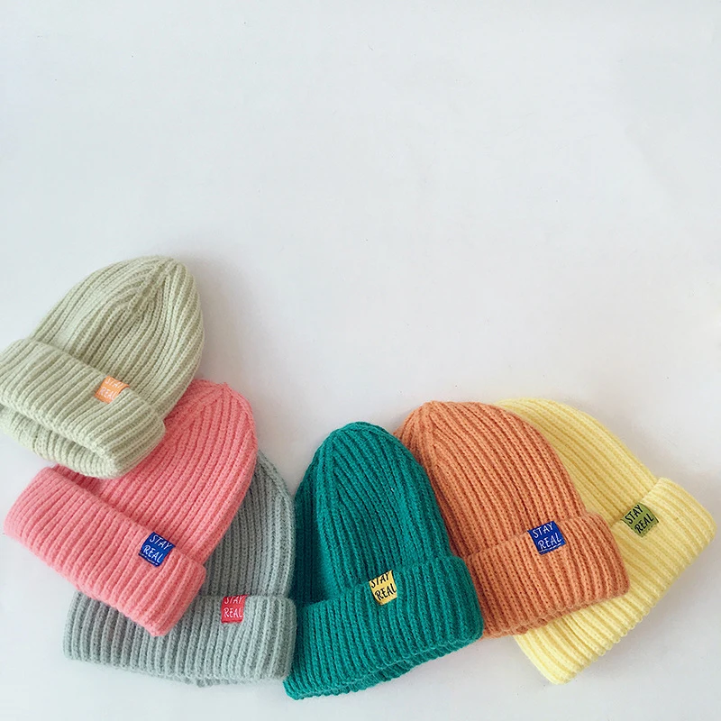 

Autumn Winter Solid Color Baby Knitted Hats Kids Girls Boys Beanies Caps Warm Soft Casual Hats for Children