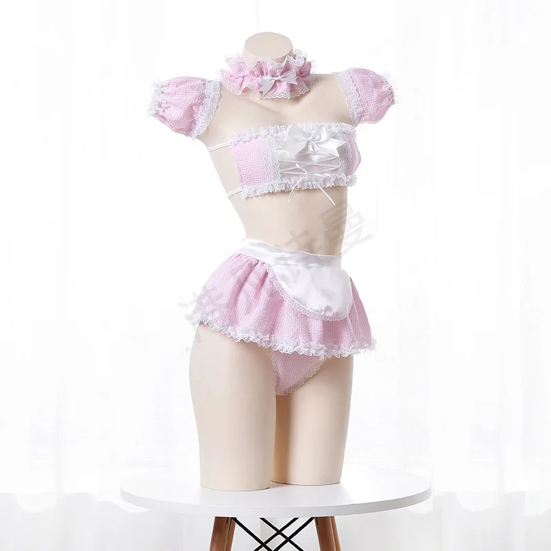 Кавайные Девушки Конфеты Милая горничная без Бретелек Кружевное клетчатое