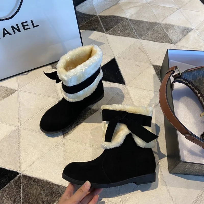 FXYCMMCQ The New Mid-tube Snow Boots Increase In Fashion and Classic Two-wear Women's Bow Warm Shoes 506
