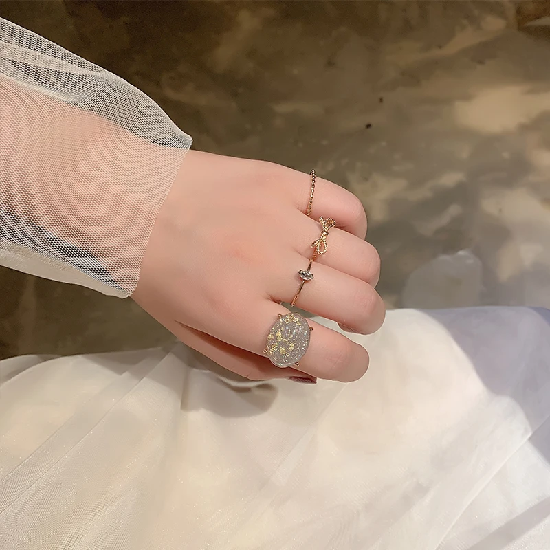 

Кольцо с бантом из золотой фольги в японском и корейском стиле, модное индивидуальное кольцо из четырех частей, модные украшения для студен...