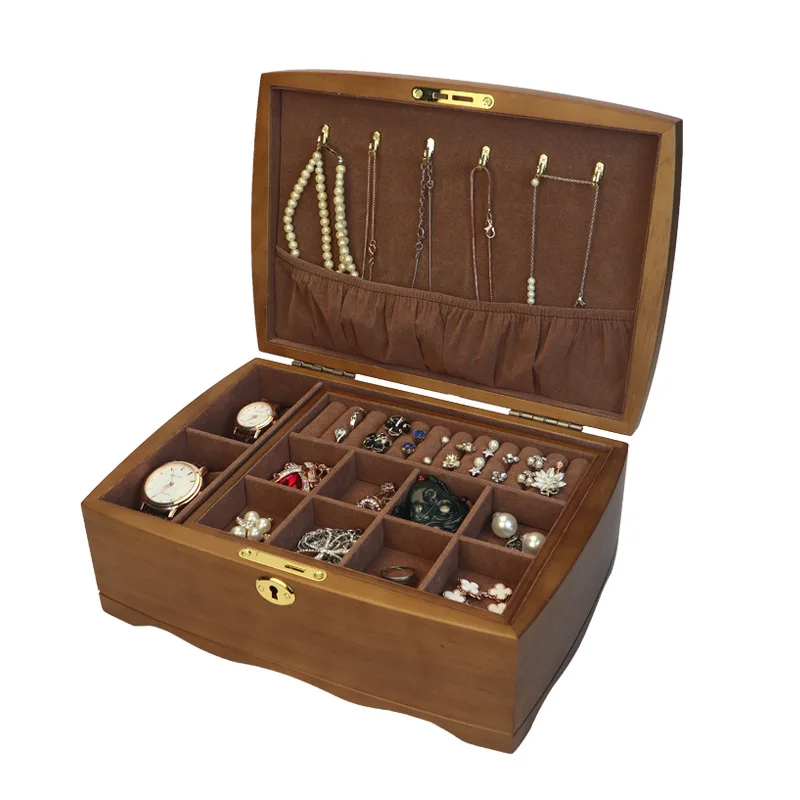 Wooden Storage Box Jewelry Box Organizer Retro High Capacity New Zealand Pine Wood Wood High-end Luxury Jewelry Box Vintage Gift