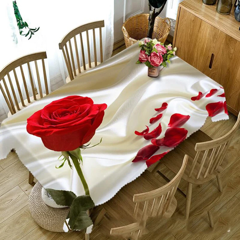 Скатерть с 3D рисунком пылезащитный белый столовый стол магнолии красная роза