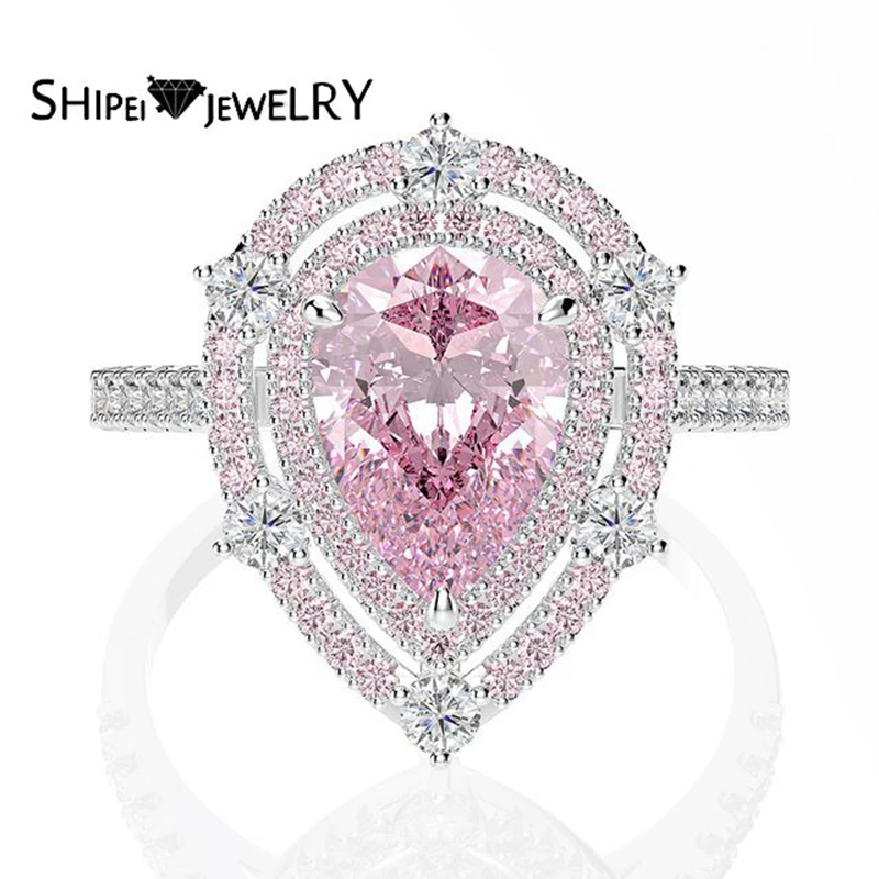 

Shipei Luxury 925Sterling Silver Pink Water Drop Greated Moissanite Diamonds Wedding Fine Jewelry Engagement Romantic Cute Rings
