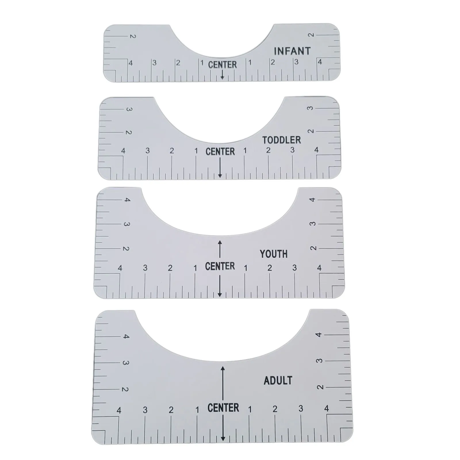 

4PC T-shirt Sewing Alignment Tool Ruler Centering Tool HTV Alignment Guide Tough UV Printed Easy To Carry Acrylic Tshirt Ruler