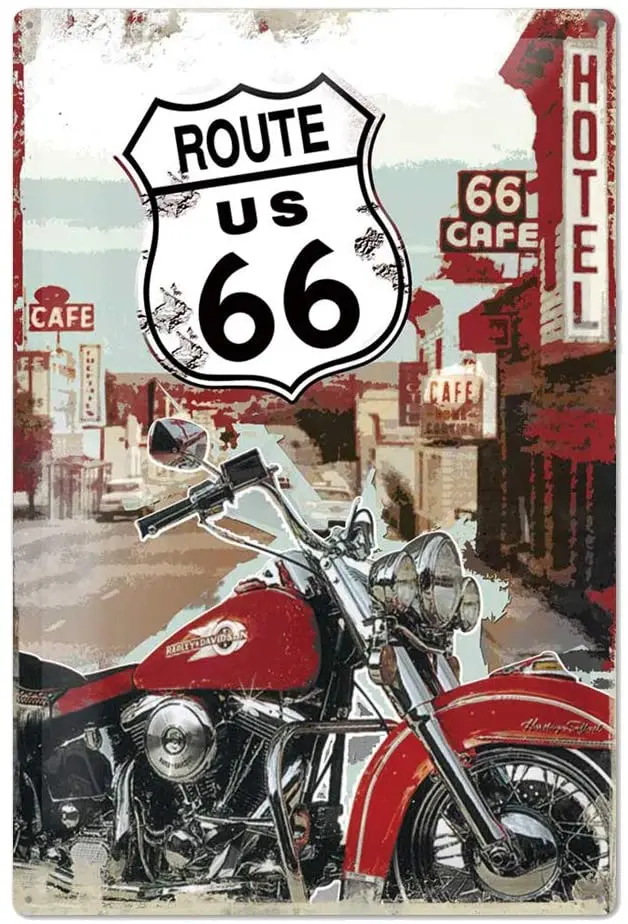 

Original Retro Design Route 66 Tin Metal Signs Wall Art | Thick Tinplate Print Poster