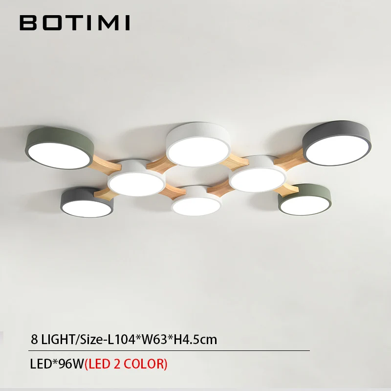 8 Light-LED 2 Color BOTIMI 220V светодиодный потолочный светильник s с круглым металлическим абажуром для гостиной современный поверхностный потолочный светильник Деревянный светильник для спальни - Цвет корпуса: 8 Light-LED 2 Color