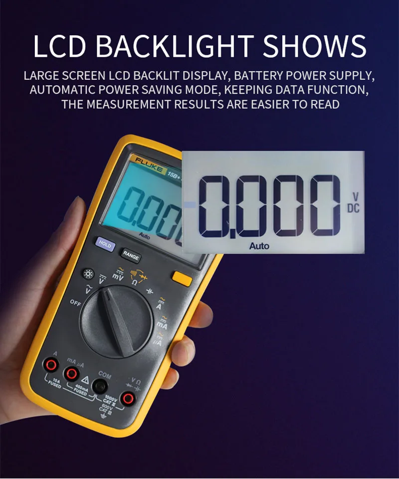 Fluke 15B+ цифровой мультиметр с автоматическим диапазоном 4000 отсчетов переменного/постоянного напряжения Измеритель сопротивления тока Емкость тестер частоты Fluke