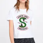Женская футболка с принтом боковых южных змей, летняя женская футболка с ривердэйлом и змеиным принтом, повседневные футболки с коротким рукавом, женская футболка Ulzzang Harajuku