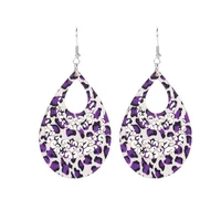 leopard print fabric sheathed wooden teardrop earrings for women fashion cutout arabian pattern elegant earrings jewelry