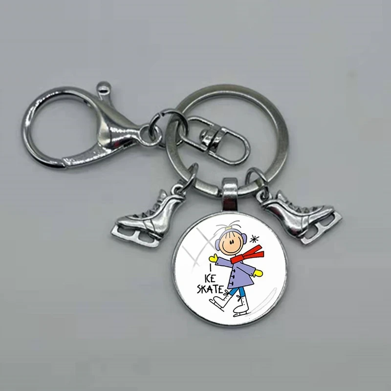 Новинка модный выпуклый Круглый Брелок для ключей со стеклянными коньками