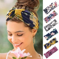 european and american floral cross hairband temperament printing knotted headband headband wide edge wash hair accessories