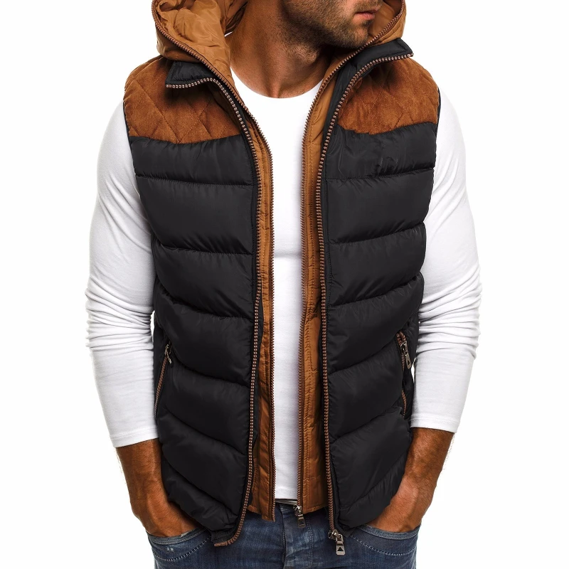 2021 Sleeveless Jacket for Men s Black Vest men hooded top cotton coat sport wear outside tops male jacket add cotton