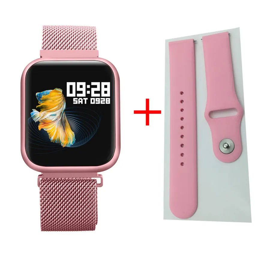 pink 2 straps Смарт-часы P80 группа IP68 Водонепроницаемый Полный сенсорный экран динамический пульсометр Монитор артериального давления спортивные часы для здоровья - Цвет: pink 2 straps