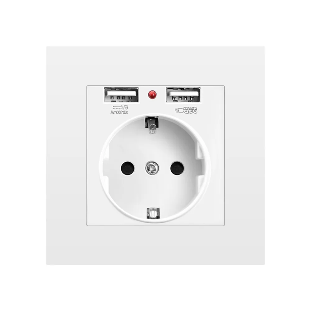 

SRAN EU power socket socket with usb charging port 2.1A 16A white PC Panel 86mm*86mm Russia Spain Wall Socket - Ѭозека с usb