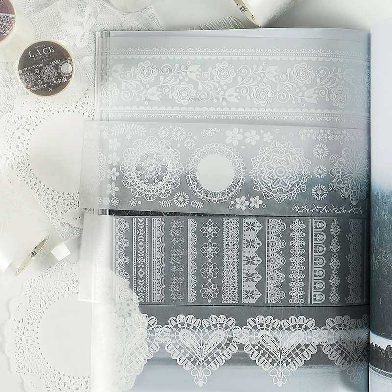 Ретро Прозрачная Белая Кружевная декоративная клейкая лента растительный
