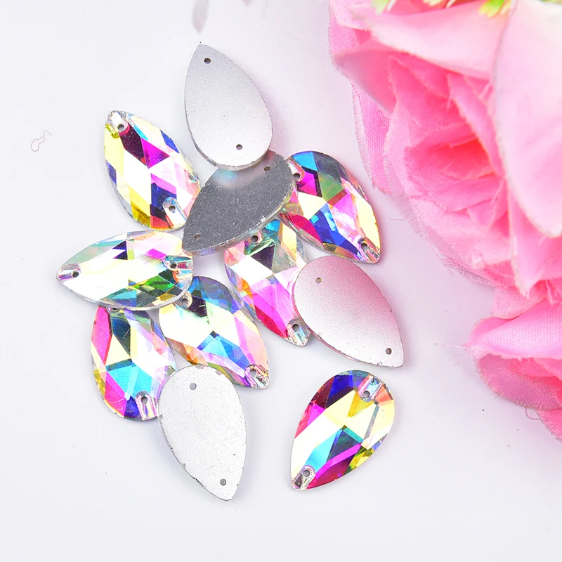 12-28 мм в форме слезы пришивные стразы стеклянные хрустальные швейные камни AB для