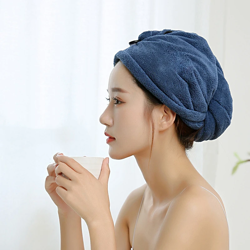

Pure Color Thickened Absorbent Quick-drying Cute Shower Cap Shampoo Wiping Hair Embroidery Coral Fleece Dry Hair Towel
