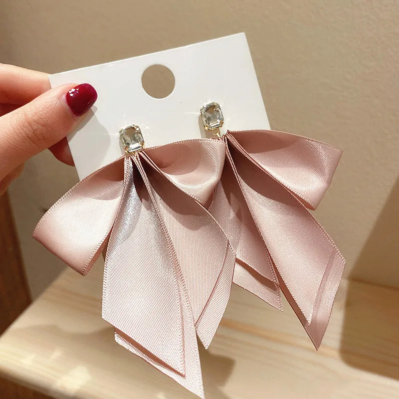 

Korean Pink Bowknot Ribbon Drop Earrings For Women Girls Small Fresh Sweet Earrings Fashion Jewelry
