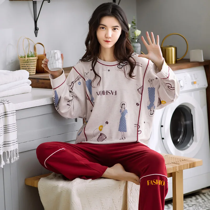 

Пижама женская весенне-осенняя хлопковая с длинным рукавом Корейская Повседневная зимняя одежда для улицы домашний сервис двухкомпонентн...