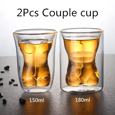 Couple cup Кофейная чашка стекло двойной изоляции чашки питьевой с термоизоляцией, двойной настенный стеклянный творческая чашка для чая пивная кружка виски стеклянные чашки - Цвет: Couple cup