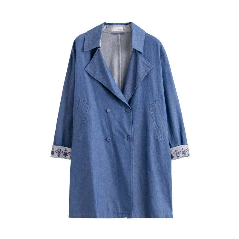 

INMAN Spring Autumn Linen Turn-down Collar Loose Fashion All-match Fold Three-quarter Sleeve Trench