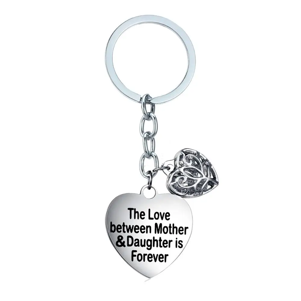 

12PC Heart The Love Between Mother And Daughter Is Forever Keyring Hollow Heart Stainless Steel Pendant Keychain Mother's Gifts