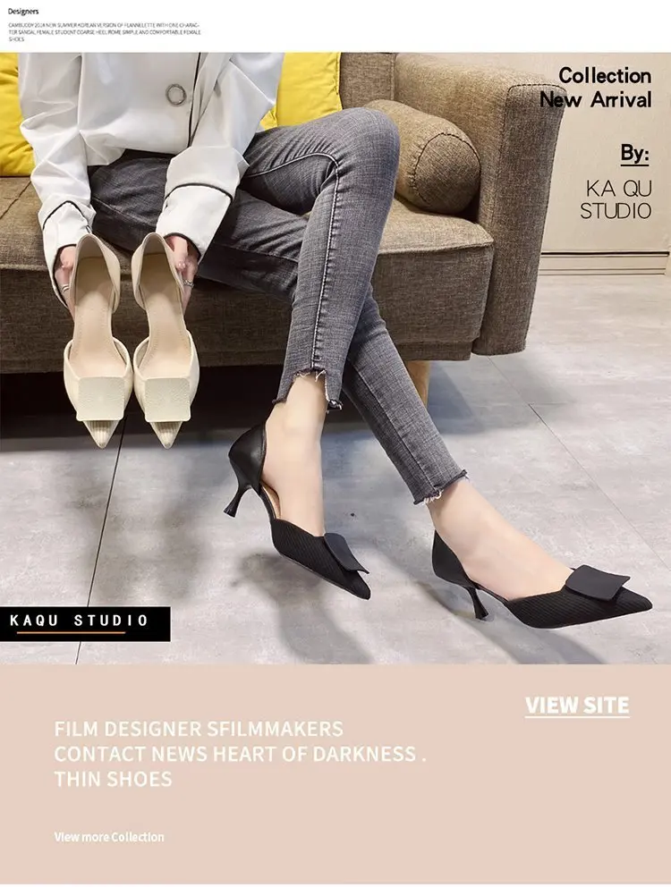 

Square buckle high heels women's stiletto heel 2021 summer new pointed toe Korean shallow mouth hollow French sandals women