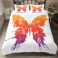 double bedding coverlet bed linen orange butterfly flowers pattern king comforter set with pillowcases for adult queen size