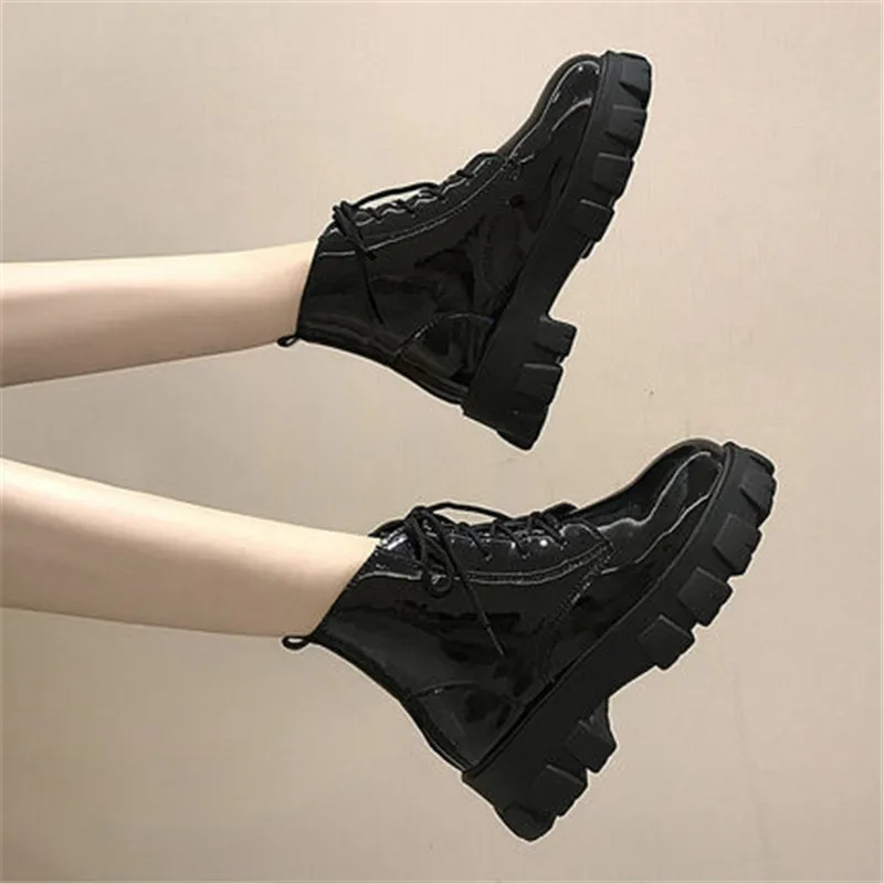 Новые армейские боевые ботинки женские черные белые ботильоны на платформе со