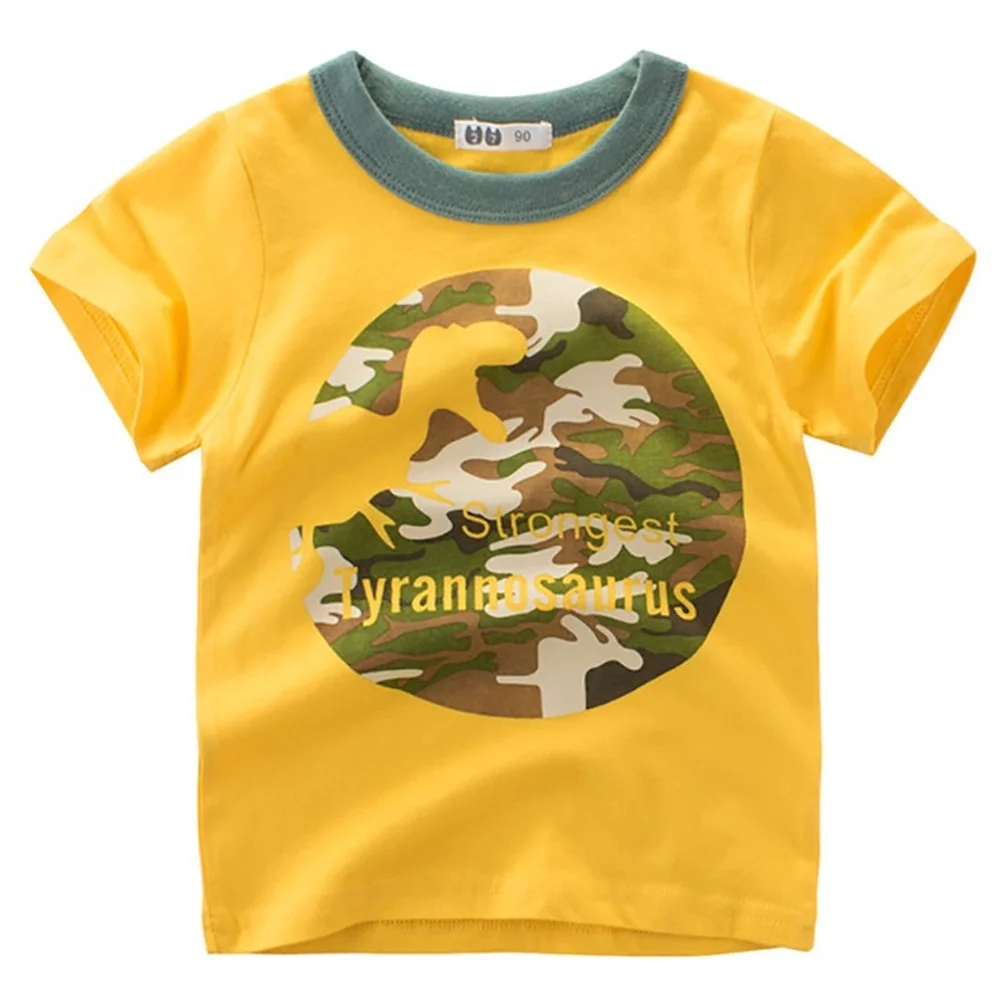 

Children Girls Summer Short Sleeve Cute Cartoon Dinosaur Printed Cotton Top Boys Loose Casual Fashion Round Neck Soft Clothes