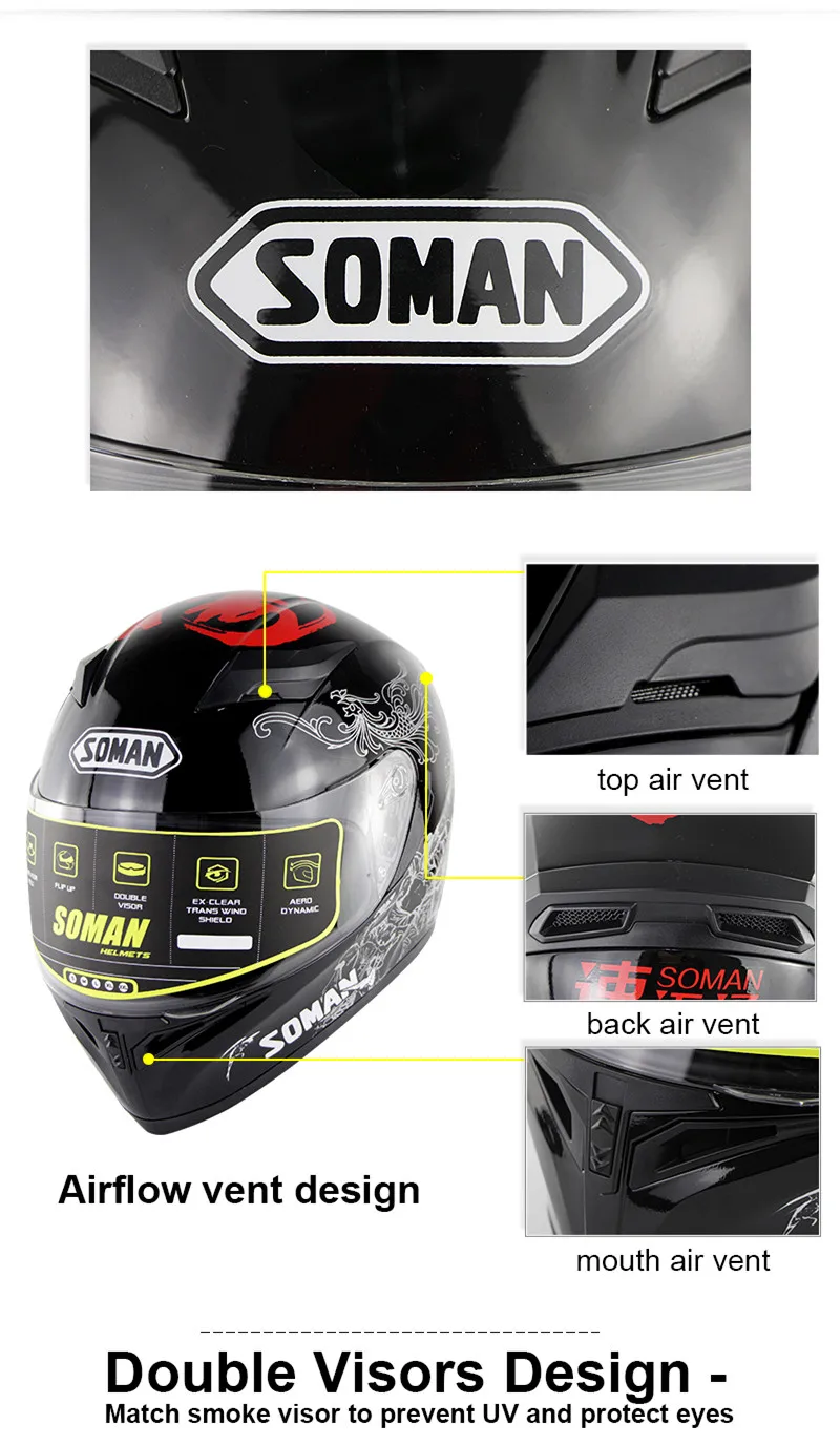 Soman полный шлем мотоциклетный ECE руля флип поддержка шлем мото байк Cascos Para Motos Capacete Racing Healmet Abs
