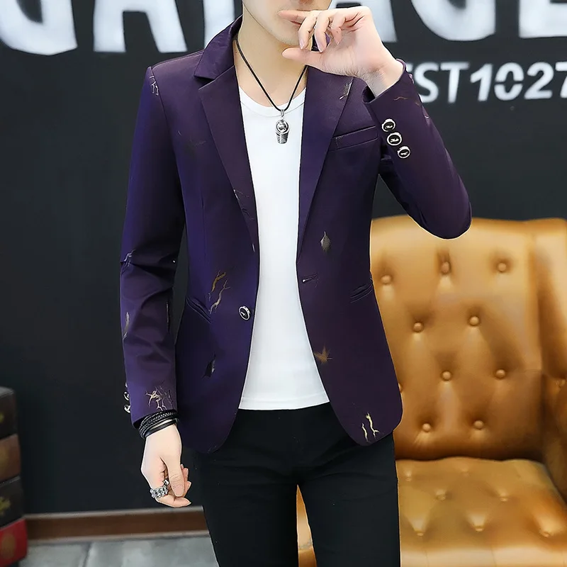 

2021 Youth Slim blazer Men Fashion Casual Spring Print suit jacket