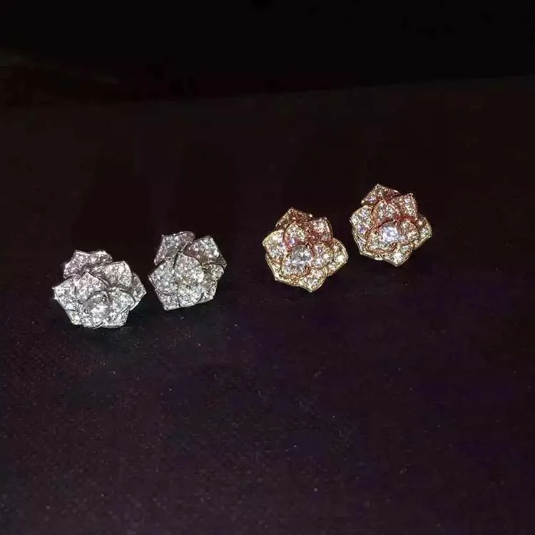 Женские серьги-гвоздики с цветком камелии из стерлингового серебра 925 пробы