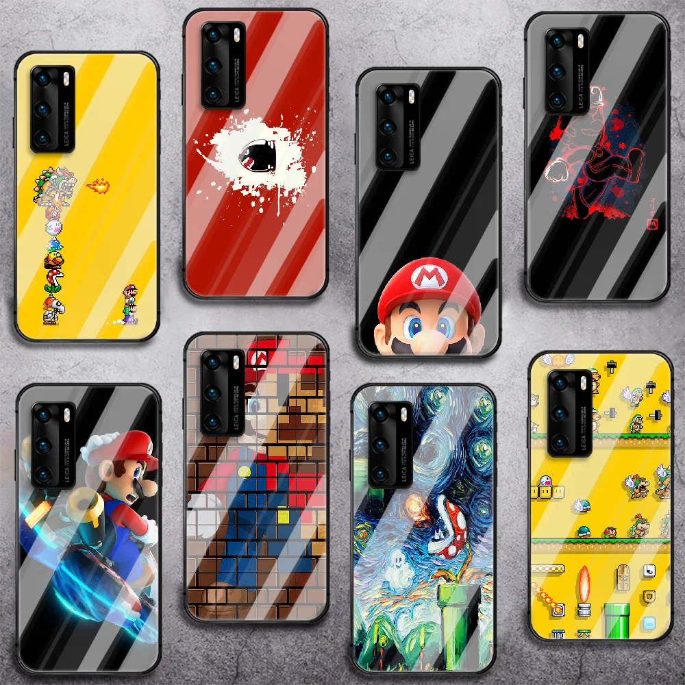 

Super Cartoon Marios Phone Tempered Glass Case Cover For Huawei P Nova Mate 5T 20 30 40 E Pro Lite Smart 2019 2021 Coque Trend