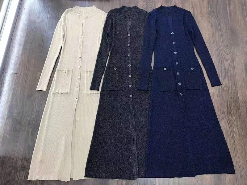 High Quality Long Sweater Dress New 2020 Early Spring Fashion Women Pocket Patchwork Sleeve Casual Cardigan Knitwear | Женская одежда