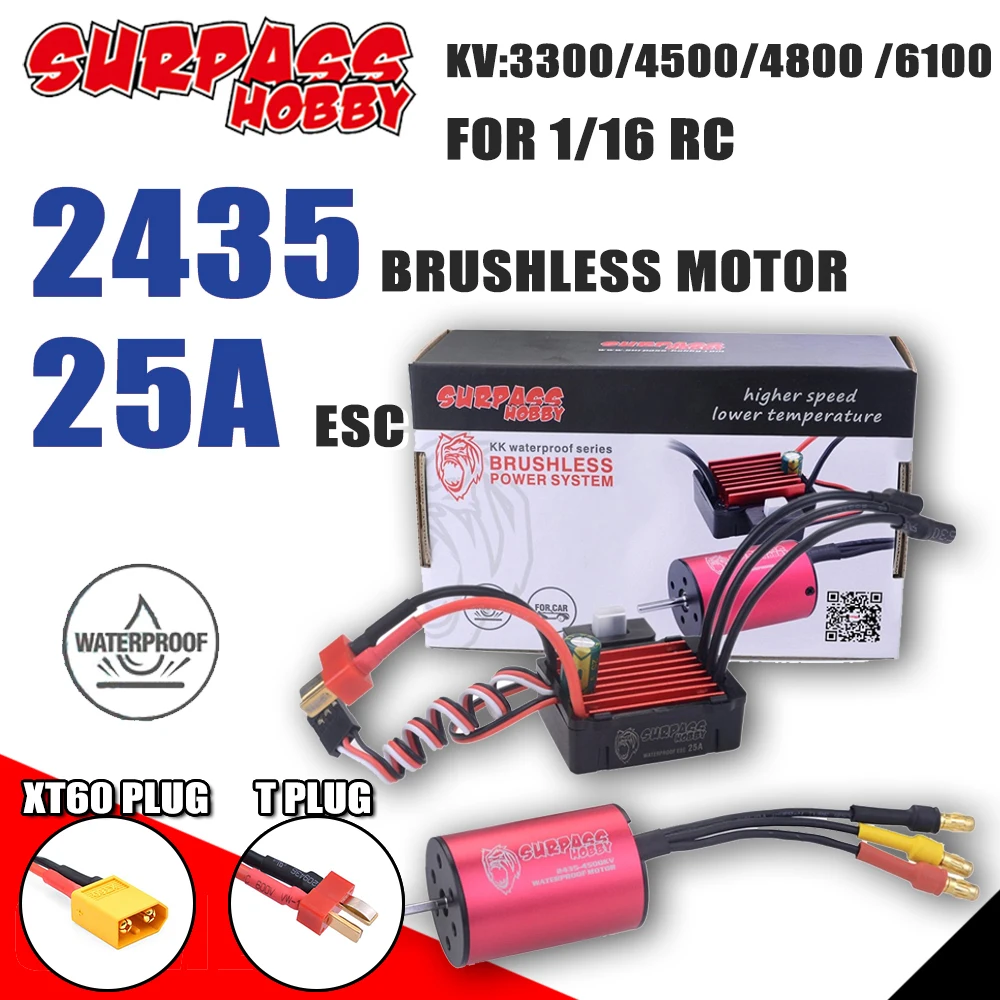 

SURPASS HOBBY KK COMBO 2435 водонепроницаемый мотор бесщеточный ESC T/XT60 штекер с 25A ESC для 1/16 1/18 RC багги АВТОМОБИЛЯ Traxxas Slash