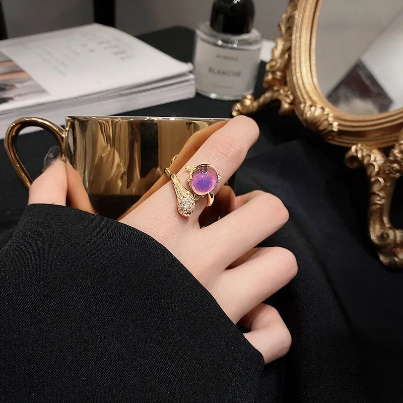 

Thermal Discoloration Real Gold Plated Copper Zircon Red Fox New Year Fortune Ring Women's Adjustable Open Ring