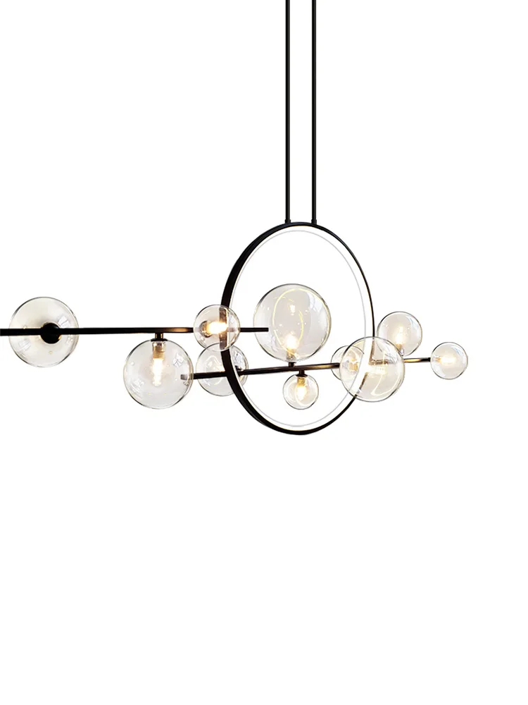 

Nordic Design Chandelier Long Glass Ball LED Living Dining Room Kitchen Bar Ceiling Home Decoration Interior Lighting Black Lamp