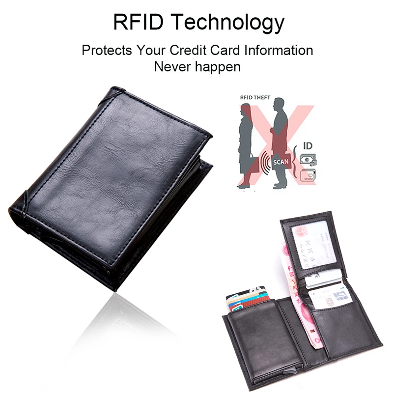 Мужской кожаный держатель для карт DIENQI металлический RFID большая вместимость