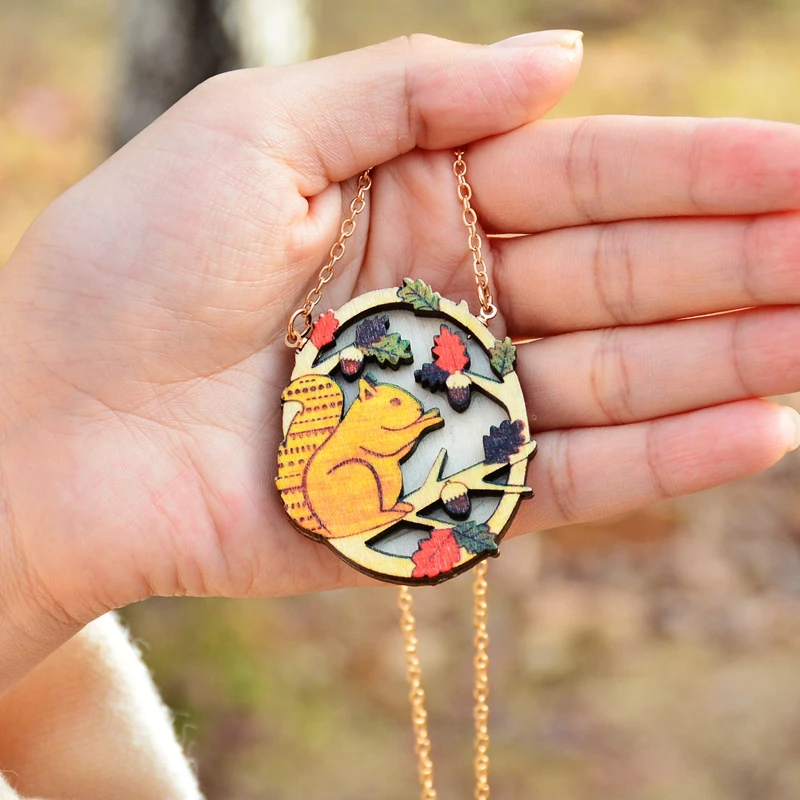 Длинная Деревянная подвеска ручной работы с изображением оленя белки и животных