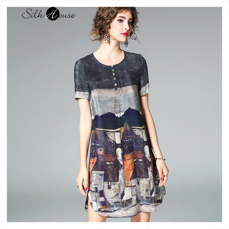Лето 2020 новое женское шелковое Ретро печатное элегантное свободное