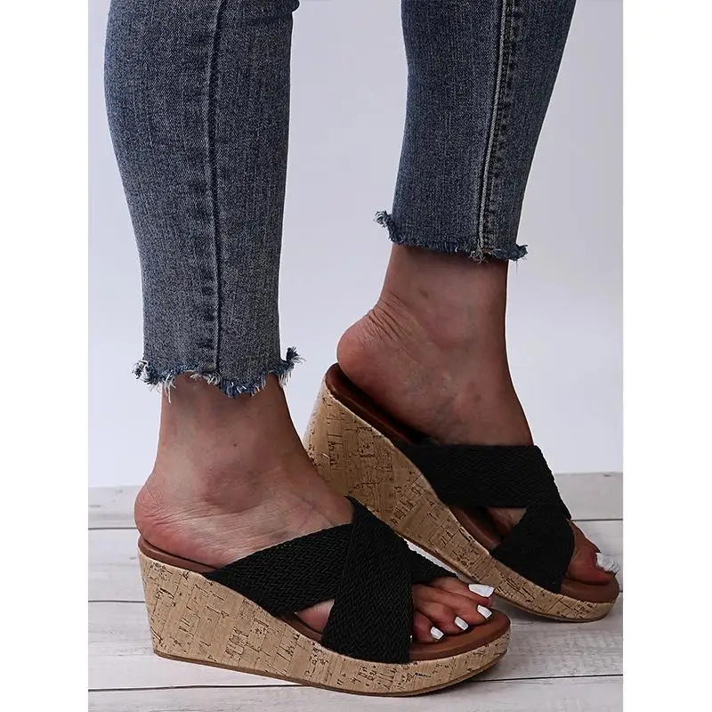 

2021 Women's Wedges Shoes Summer New Outside Casual Sandals for Women Slides Ladies Open Toe Mixed Color Slippers Beach Slipper