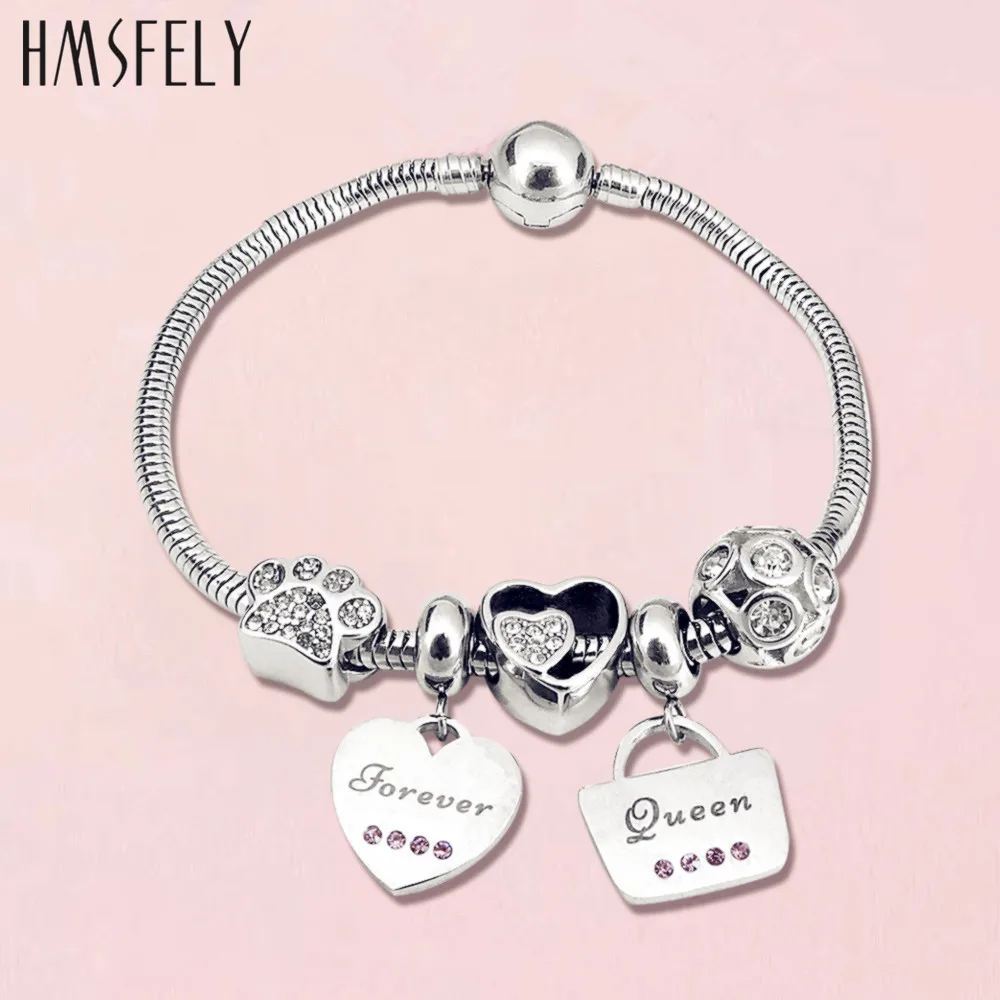 HMSFELY Европейские Бусины с большим отверстием в форме сердца из нержавеющей стали