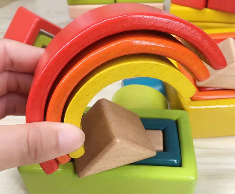 32-piece Kids Wooden Rainbow Stacking Blocks Educational Montessori Toys Baby Early Education Boys and Girls Gifts
