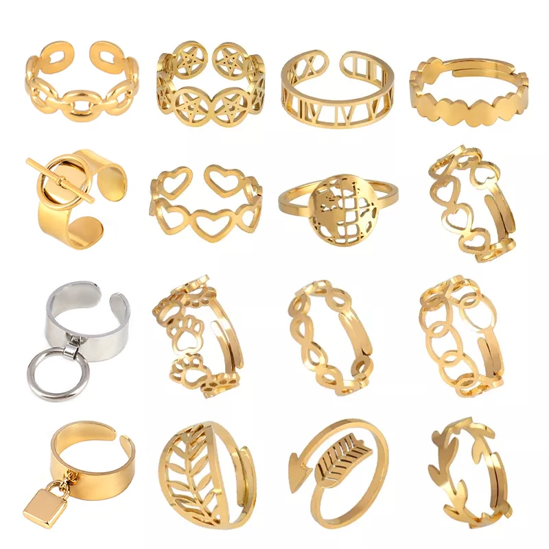  - Punk Stainless Steel Rings Women Chain Rings Open Rings For Women Geometric Rings Heart Ring Ring Steel Ring Women Rings Jewelry